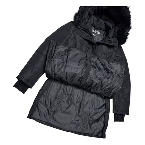 MICHAEL KORS Long Winter Puffer Parka Faux Fur Trim Jacket Coat Womens Small - Picture 7 of 7